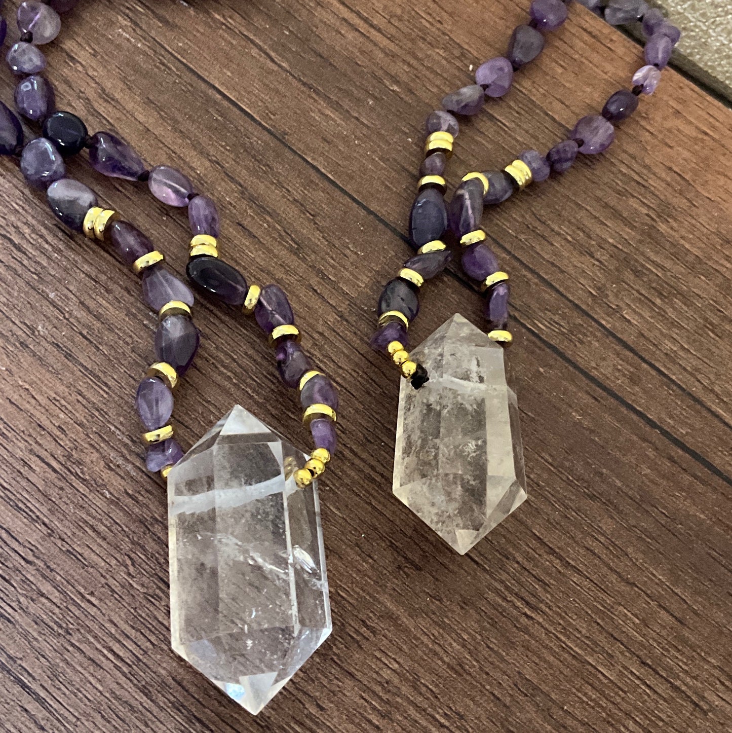 Prism amethyst and quartz necklace