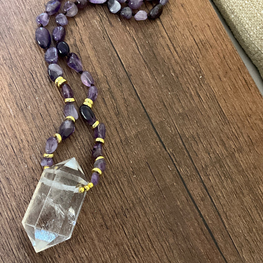 Prism amethyst and quartz necklace