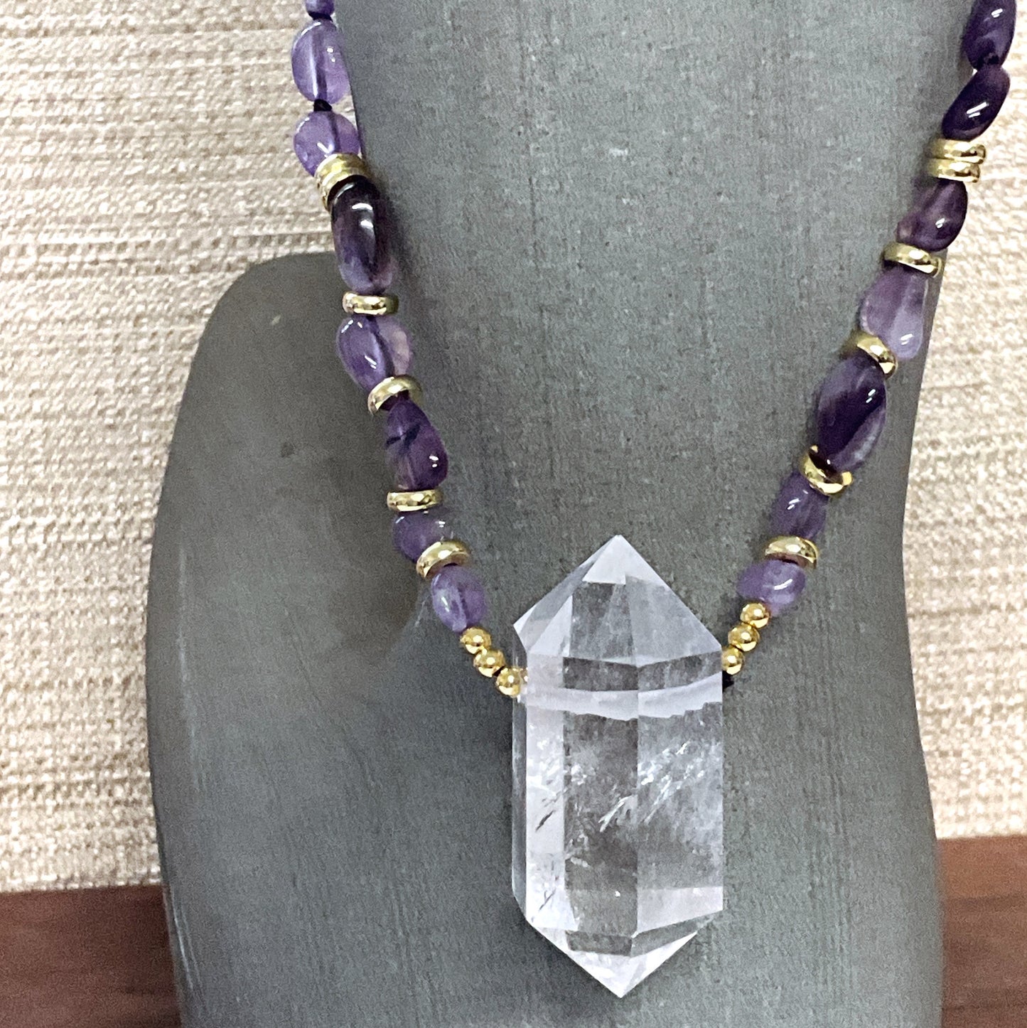 Prism amethyst and quartz necklace