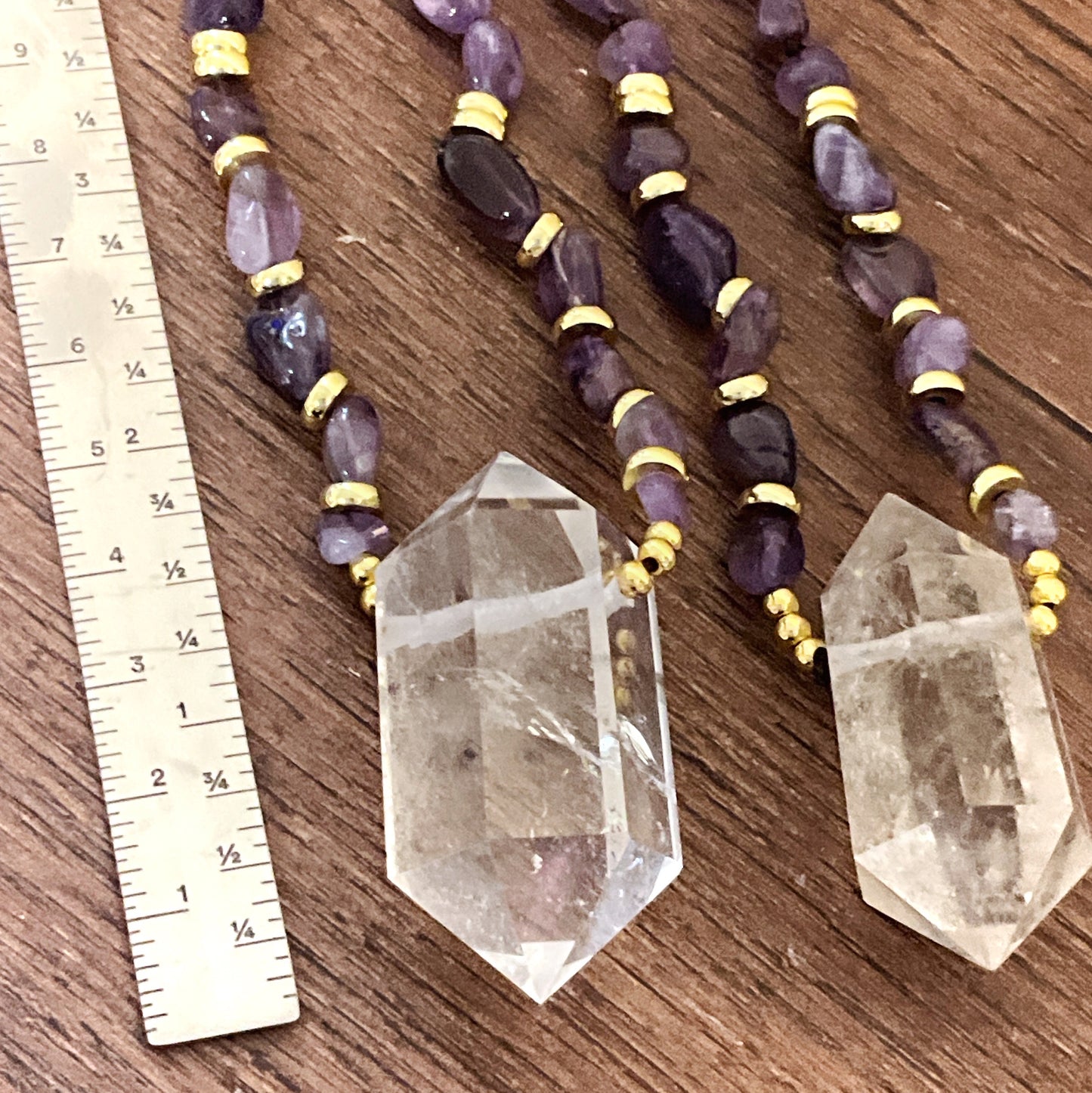 Prism amethyst and quartz necklace